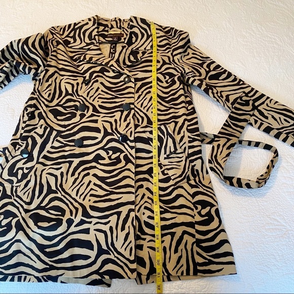 Dana Buchman Double Breasted Animal Print Tan Black Trench Coat - M - Picture 15 of 16